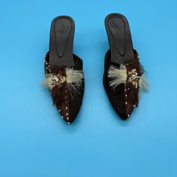 Foratempo Vintage Embellished Brown Women's Slides with Kitten Heels Size 36/5.5 - Picture 1 of 8